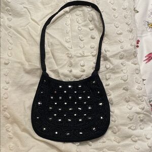 Vintage Black Beaded Shoulder Bag